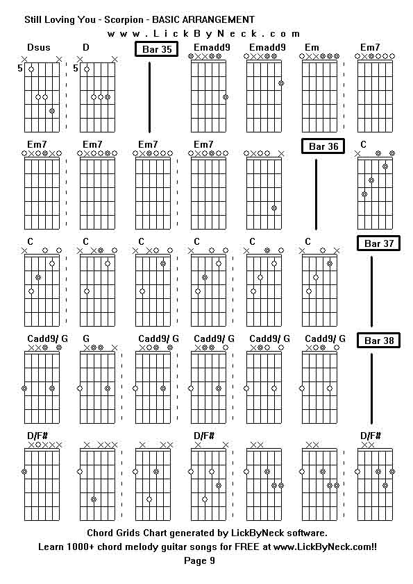 Chord Grids Chart of chord melody fingerstyle guitar song-Still Loving You - Scorpion - BASIC ARRANGEMENT,generated by LickByNeck software.